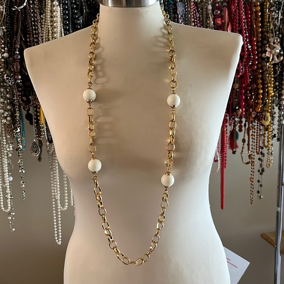 Vintage Jewelry Vintage Gold Link And Creamy White Ball Necklace Poshmark